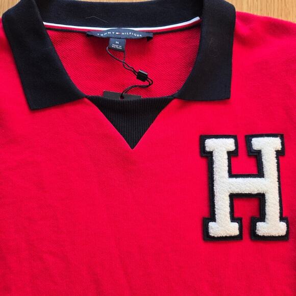 NWT Tommy Hilfiger Womens Red Polo Dress M Preppy Academia Classic Varsity Patch - Picture 3 of 9